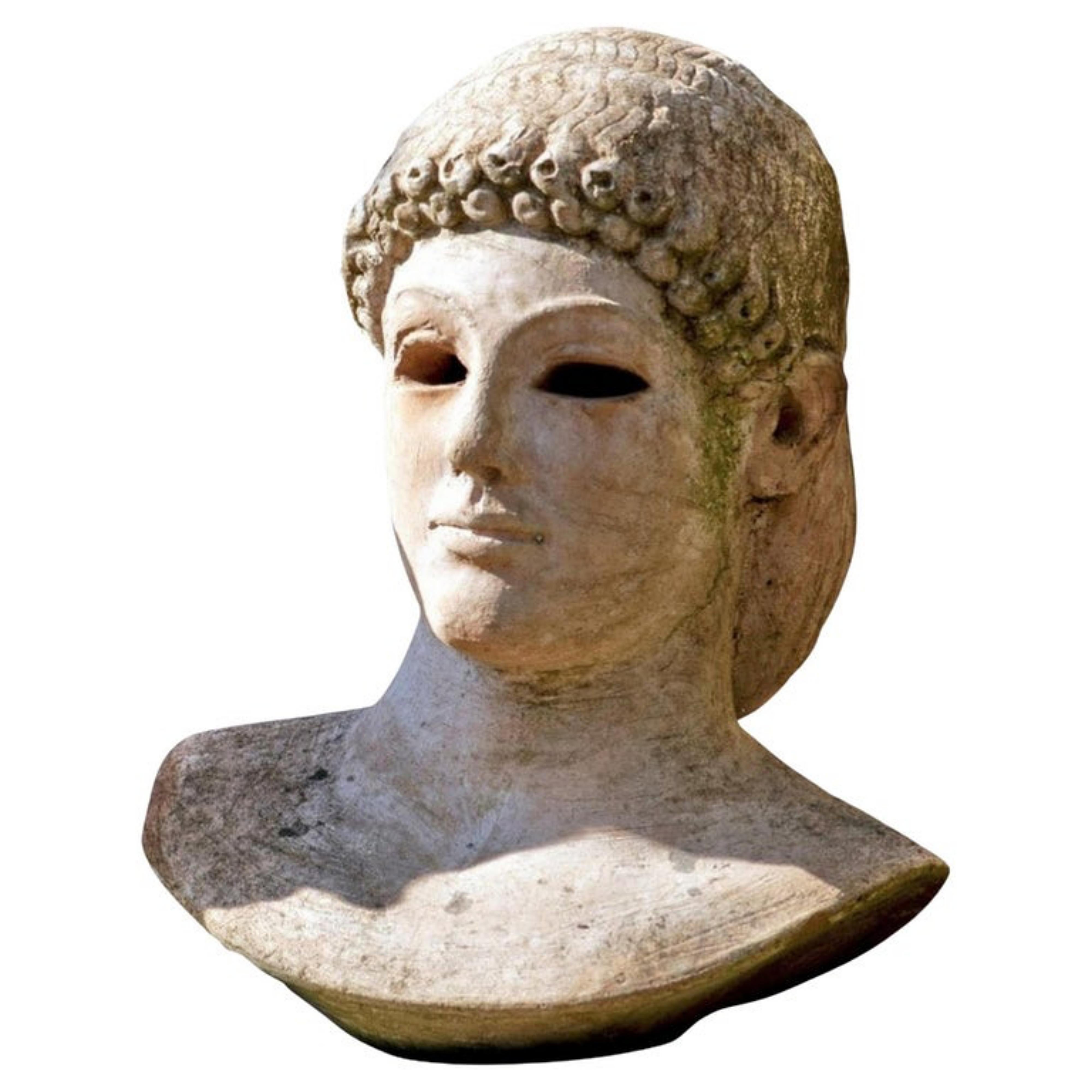 Sculpté à la main Apollo Di Piombino Del Louvre, Buste en terre cuite, Début du XXe siècle en vente