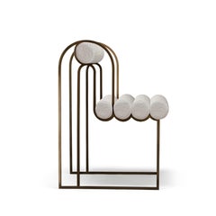 Apollo Dinning Chair, Modern, Sculptural,  Brass Frame and Cream boucle