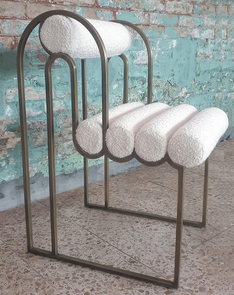 Apollo Dining Chair, Dark Brass Frame and Ivory Boucle by Lara Bohinc