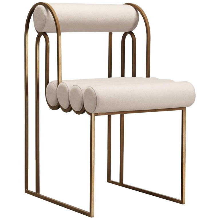 Apollo Dining Chair, Brass Frame and Cream Wool by Lara Bohinc For Sale