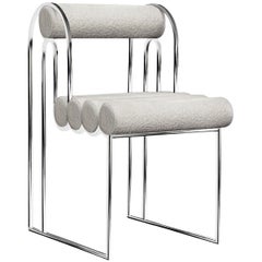 Apollo Dinning Chair, Modern, Sculptural,  Chrome Frame and Cream Boucle