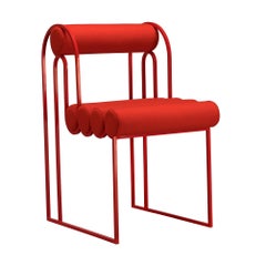 Silla de comedor Apollo, moderna, escultural,  Armazón de acero rojo y lana roja
