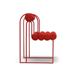 Apollo-Esszimmerstuhl, modern, skulptural,  Roter Stahlrahmen und rote Wolle
