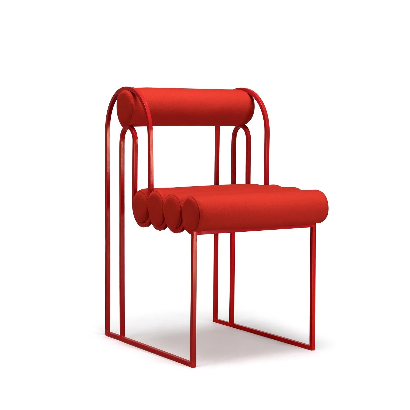 Moderne Chaise de salle à manger Apollo, cadre en acier revêtu rouge et laine rouge de Lara Bohinc en vente