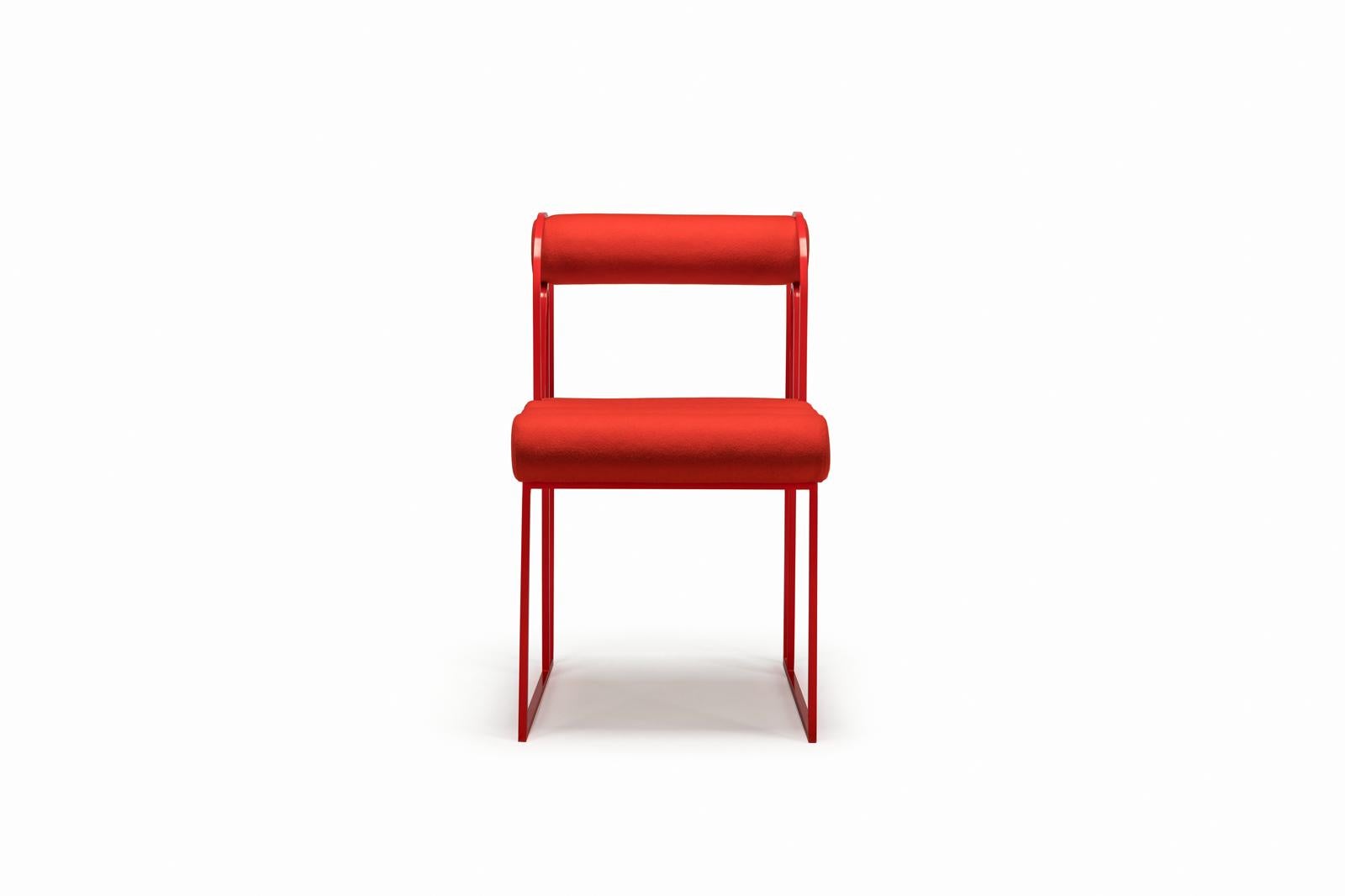 Portugais Chaise de salle à manger Apollo, cadre en acier revêtu rouge et laine rouge de Lara Bohinc en vente