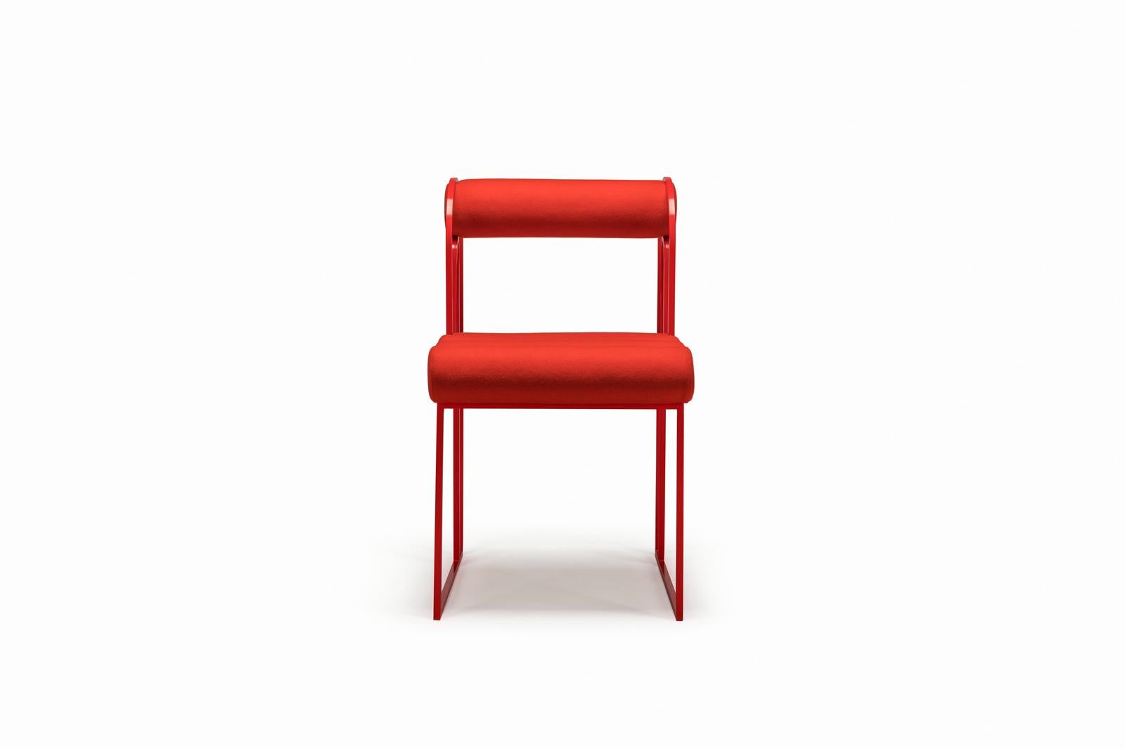 Apollo-Esszimmerstuhl, modern, skulptural,  Roter Stahlrahmen und rote Wolle (Portugiesisch) im Angebot