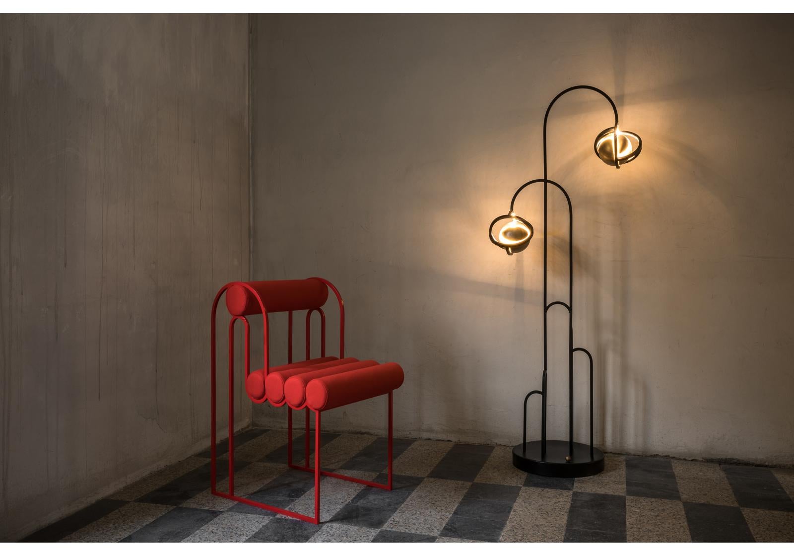 Chaise de salle à manger Apollo, cadre en acier revêtu rouge et laine rouge de Lara Bohinc en vente 4