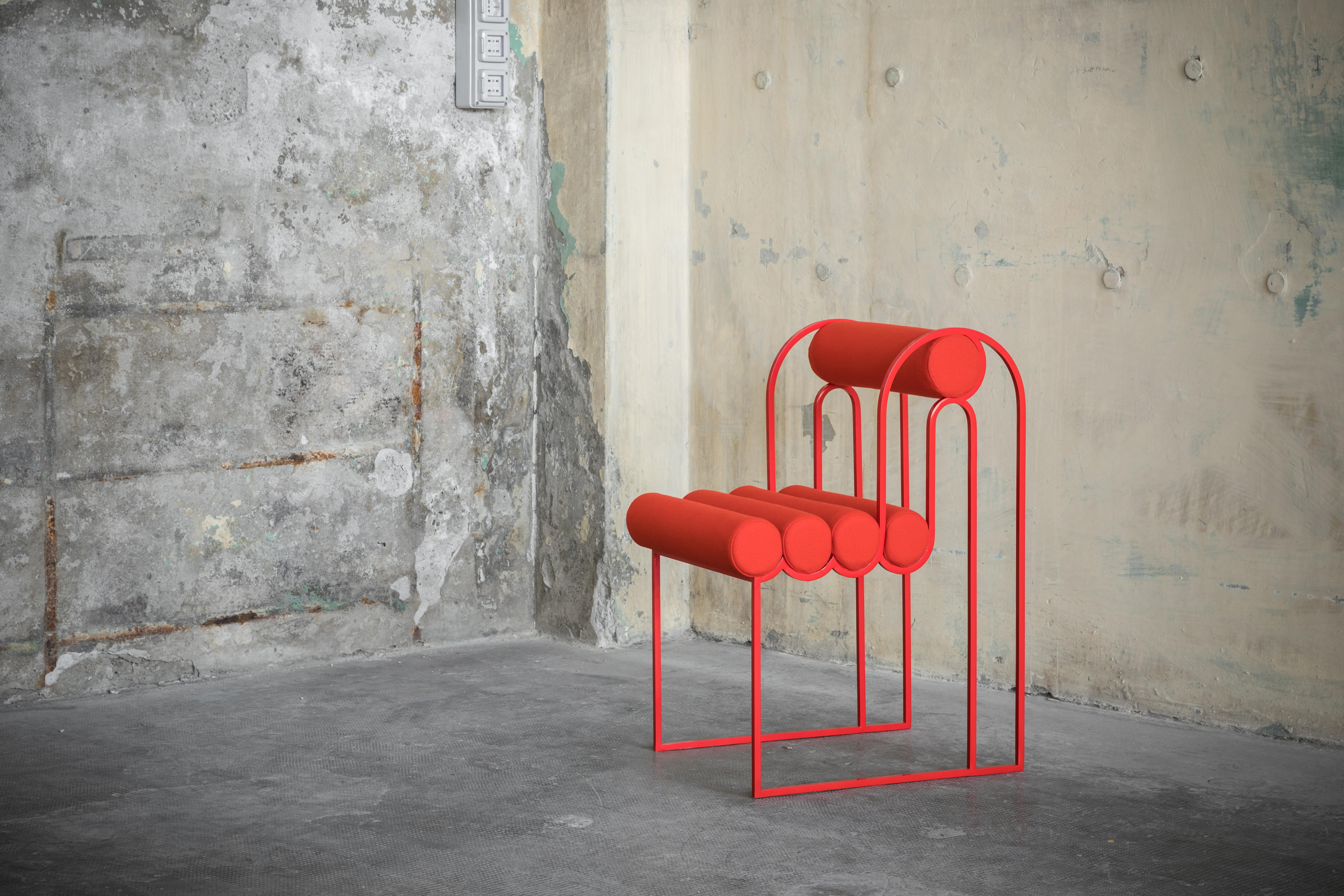 Apollo Dinning Chair, Red Coated Steel Frame and Red Wool by Lara Bohinc For Sale 3