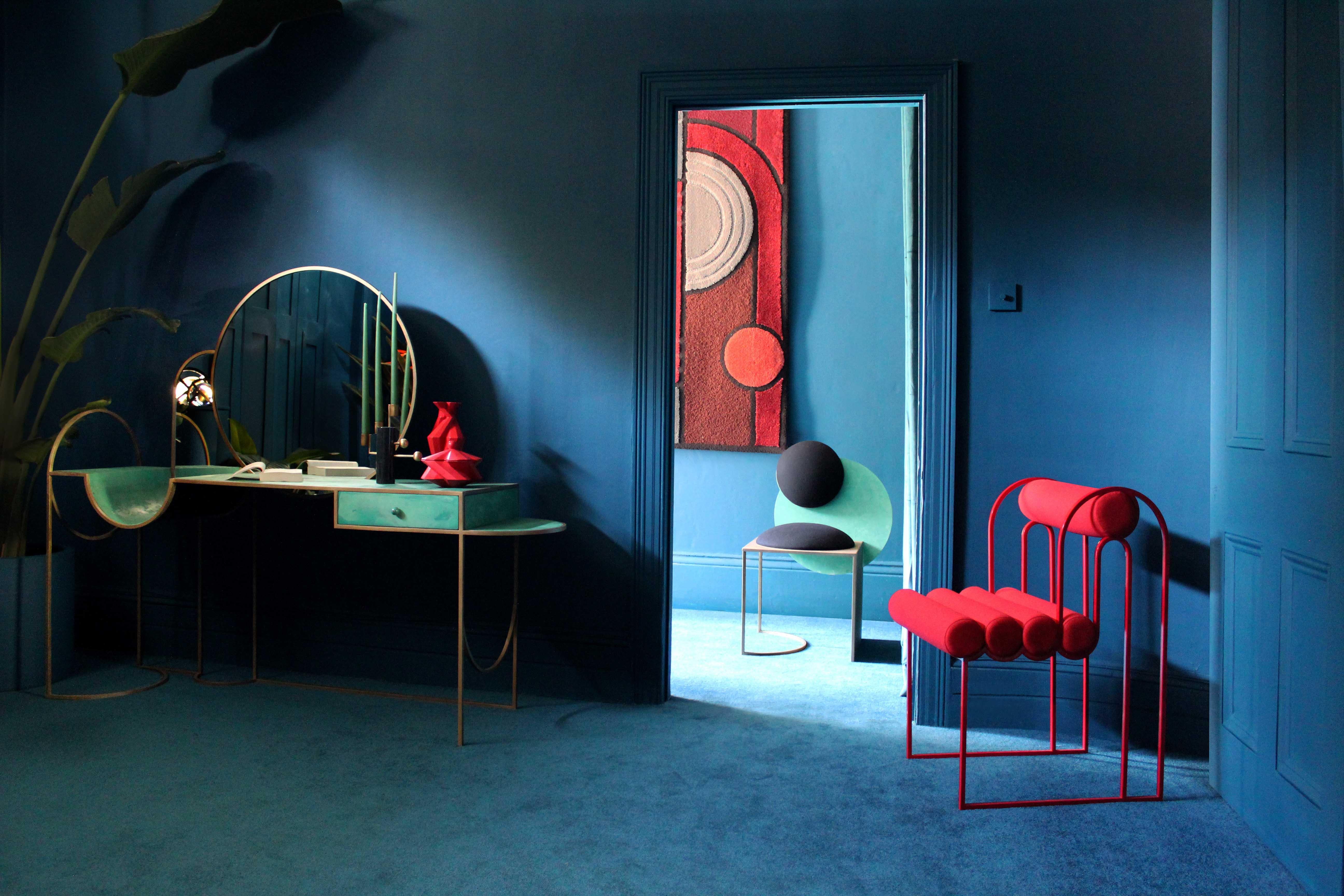 Apollo-Esszimmerstuhl, Gestell aus rot beschichtetem Stahl und roter Wolle von Lara Bohinc im Angebot 3