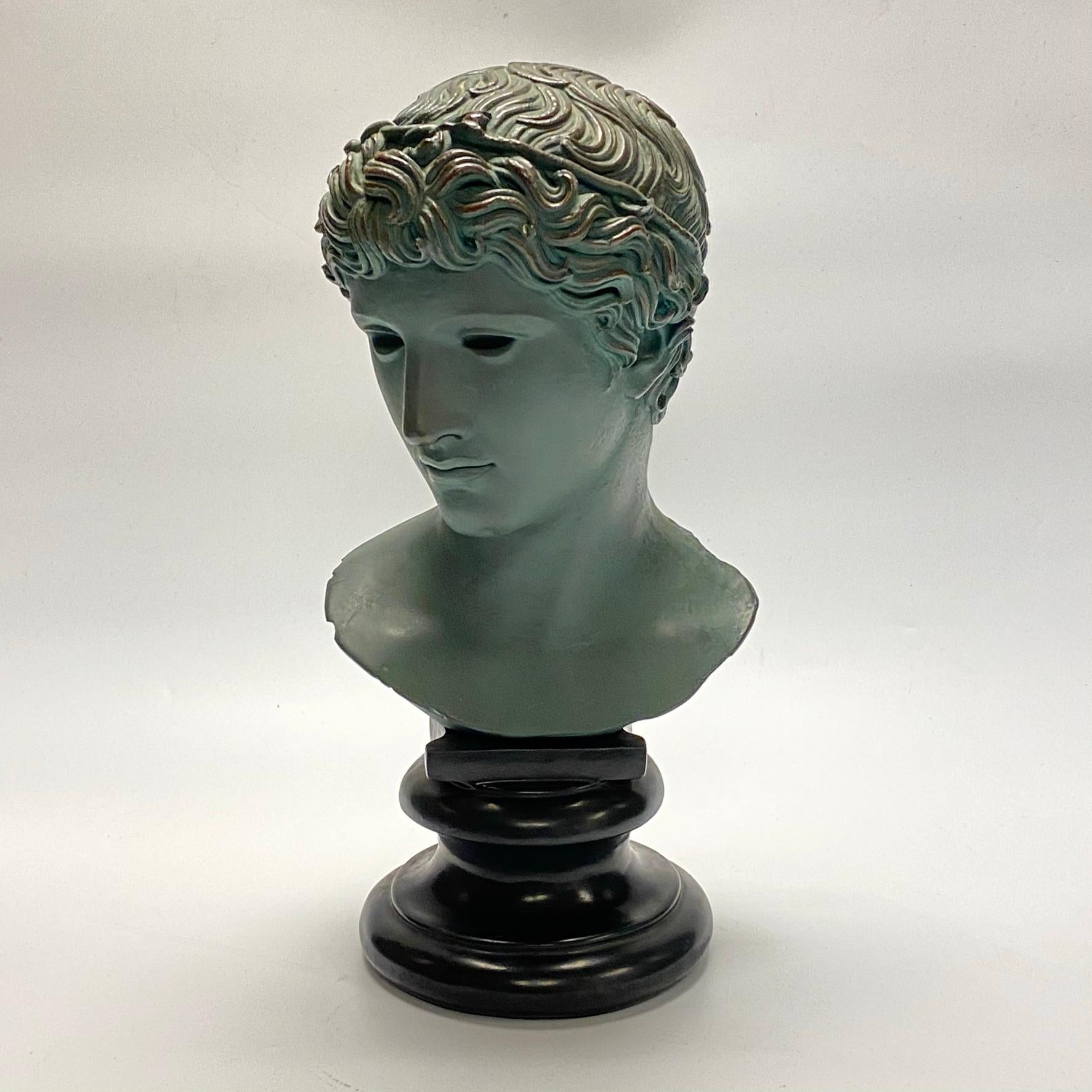 Neoclassical Apollo Faux Bronze Museum Replica Bust by Alva Studio