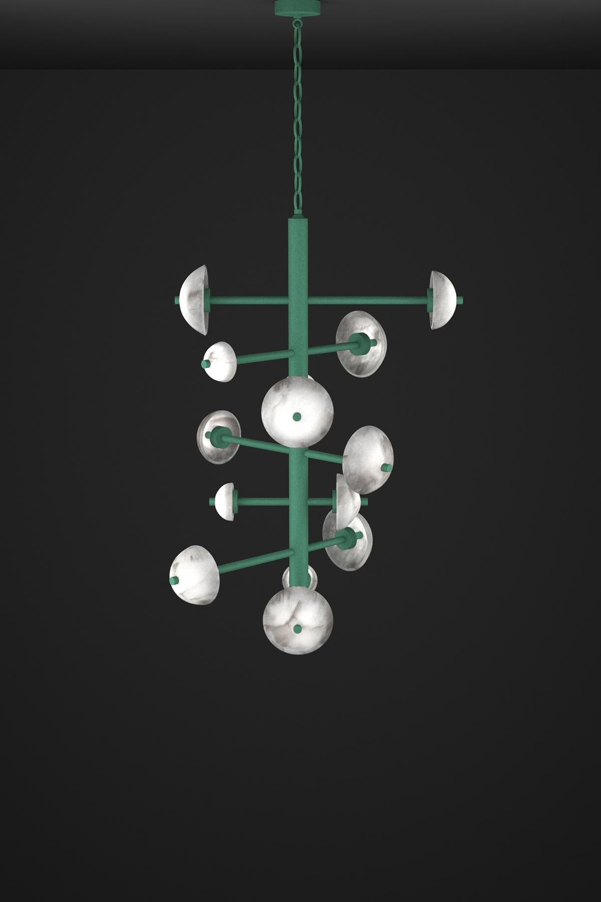 Apollo Freedom Green Metal Chandelier by Alabastro Italiano
Dimensions: D 70,5 x W 55 x H 111 cm.
Materials: White alabaster and metal.

Available in different finishes: Shiny Silver, Bronze, Brushed Brass, Ruggine of Florence, Brushed Burnished,