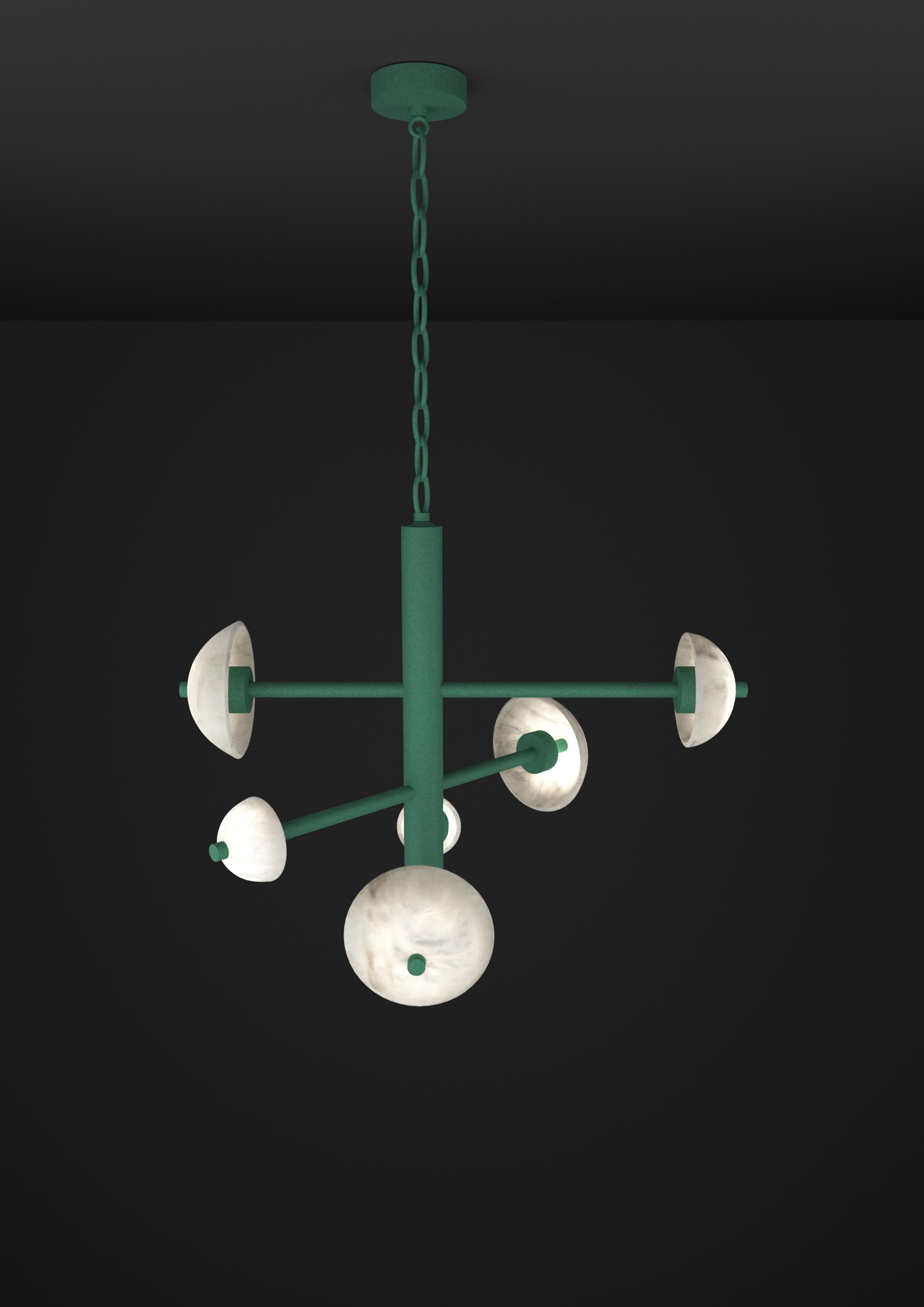 Apollo Freedom Green Metal Pendant Lamp by Alabastro Italiano
Dimensions: D 70,5 x W 54 x H 64 cm.
Materials: White alabaster and metal.

Available in different finishes: Shiny Silver, Bronze, Brushed Brass, Ruggine of Florence, Brushed Burnished,