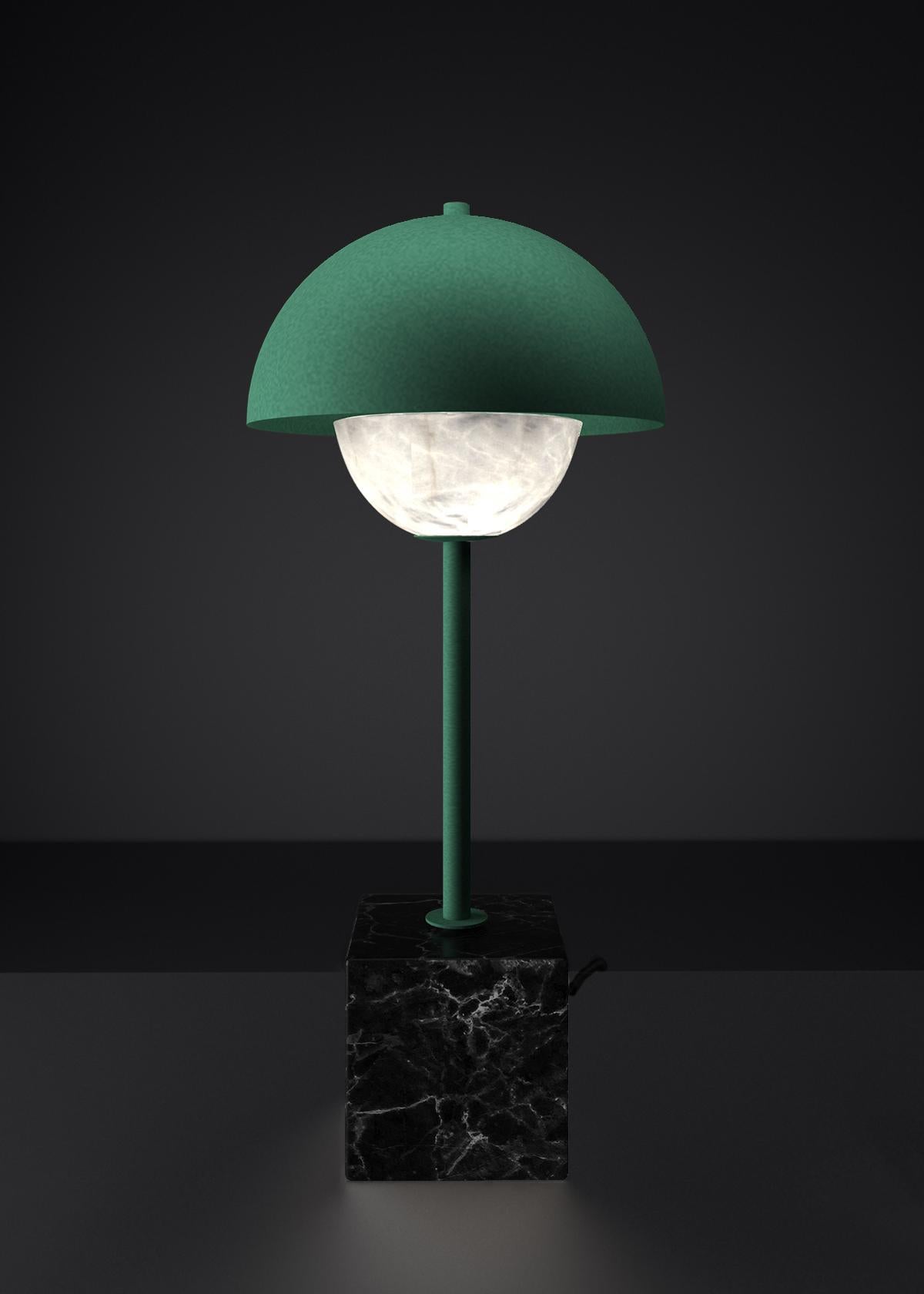Apollo Freedom Green Metal Table Lamp by Alabastro Italiano
Dimensions: D 30 x W 30 x H 74 cm.
Materials: White alabaster, Nero Marquinia marble, black silk cables and metal.

Available in different finishes: Shiny Silver, Bronze, Brushed Brass,