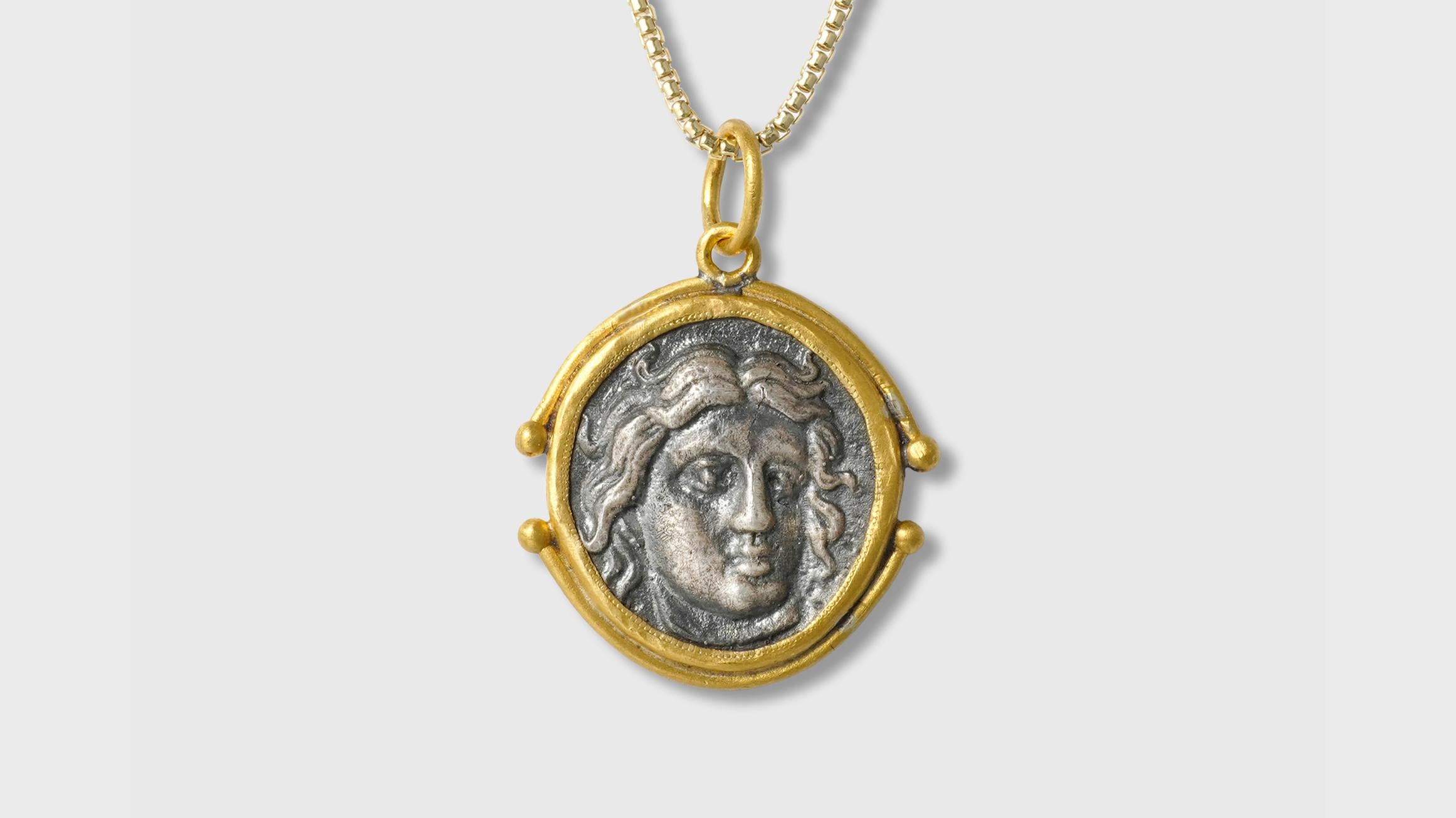 Apollo, God of Fine Arts & Music with Apollo's Rose on Back, 24K and Silver In New Condition For Sale In Bozeman, MT