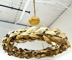 Apollo Grand Circular Laurel Leaf Chandelier in Gilt Wrought Iron