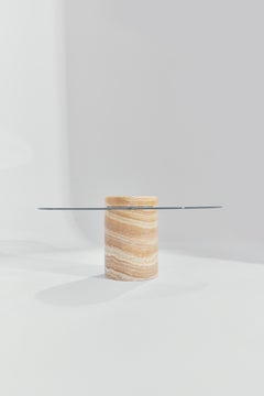 Cylindrical Honey Onyx Coffee Table with Round Clear Glass Top by RAFFINATO