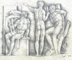"Apollo, Giacinto e Ciparisso", eccezionale disegno Art Deco di Goor, 1947