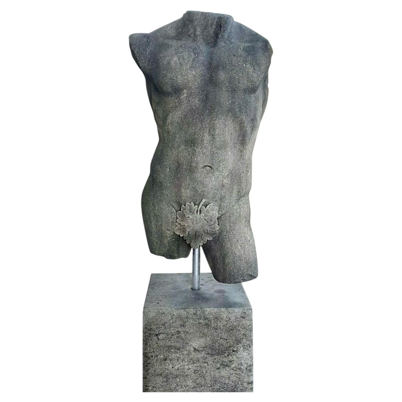 Apollo Italian Stone Sculpture of Classical Torso with Base