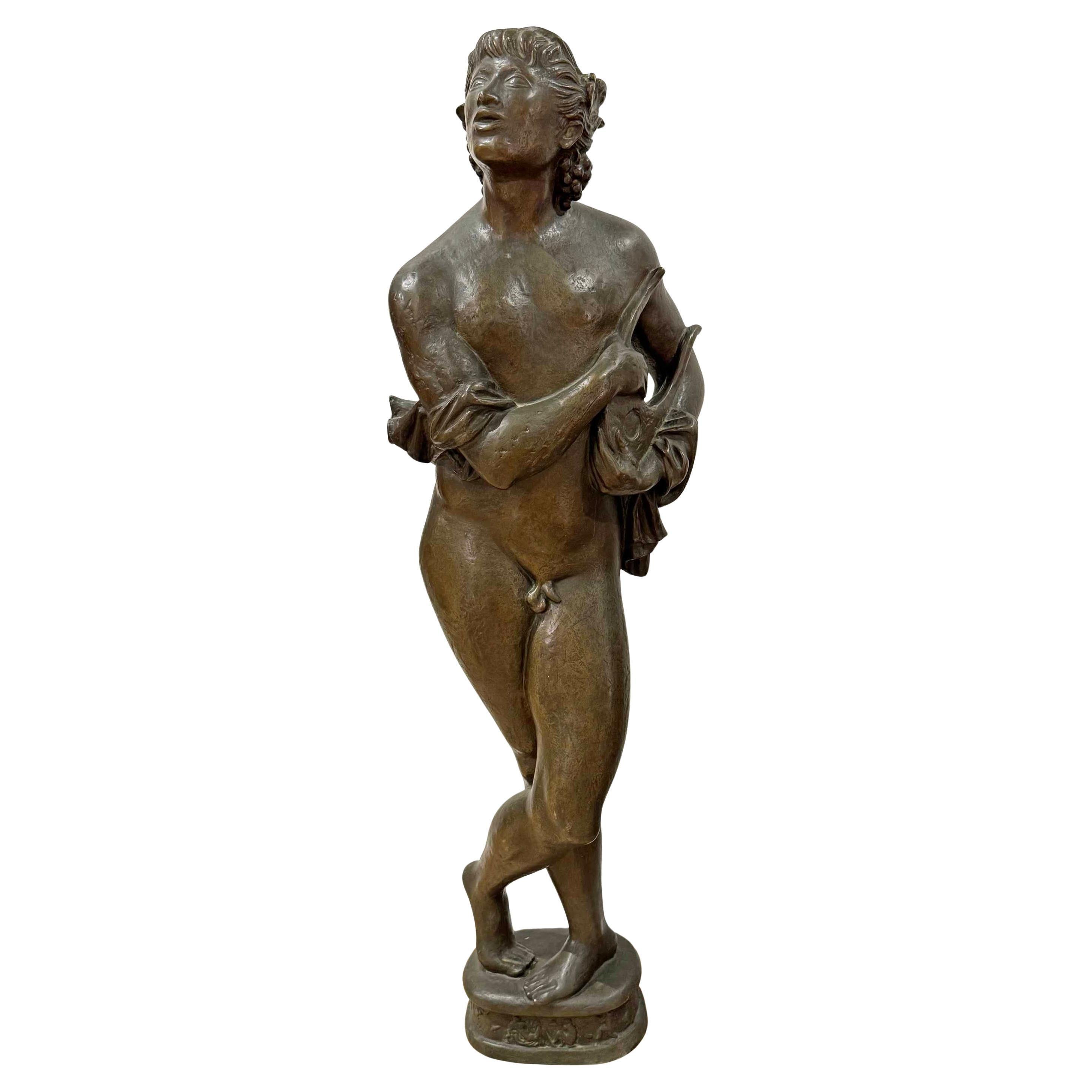 „Apollo“, große Art-Déco-Bronzeskulptur mit männlichem Akt für Ocean Liner, 1948