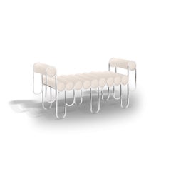 Apollo Loveseat, Sofa, Daybed, Modern, Sculptural  Chrome Frame and Cream boucle
