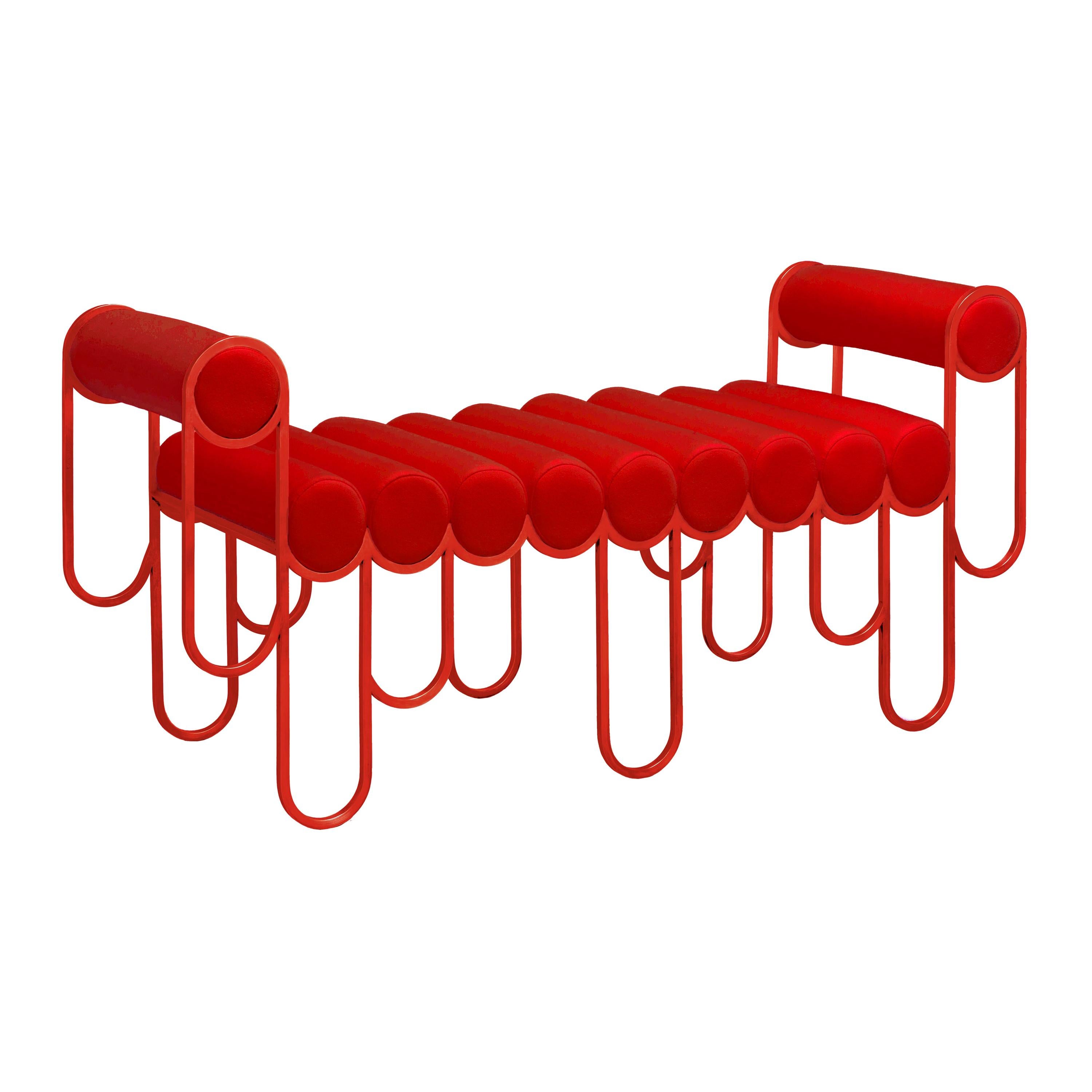Loveseat Apollo, canapé, cadre en métal rouge et laine rouge de Lara Bohinc, en stock en vente