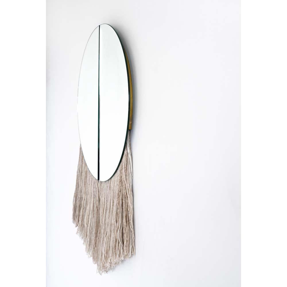 Canadian Apollo Mirror Antique Glass and Natural Fiber For Sale