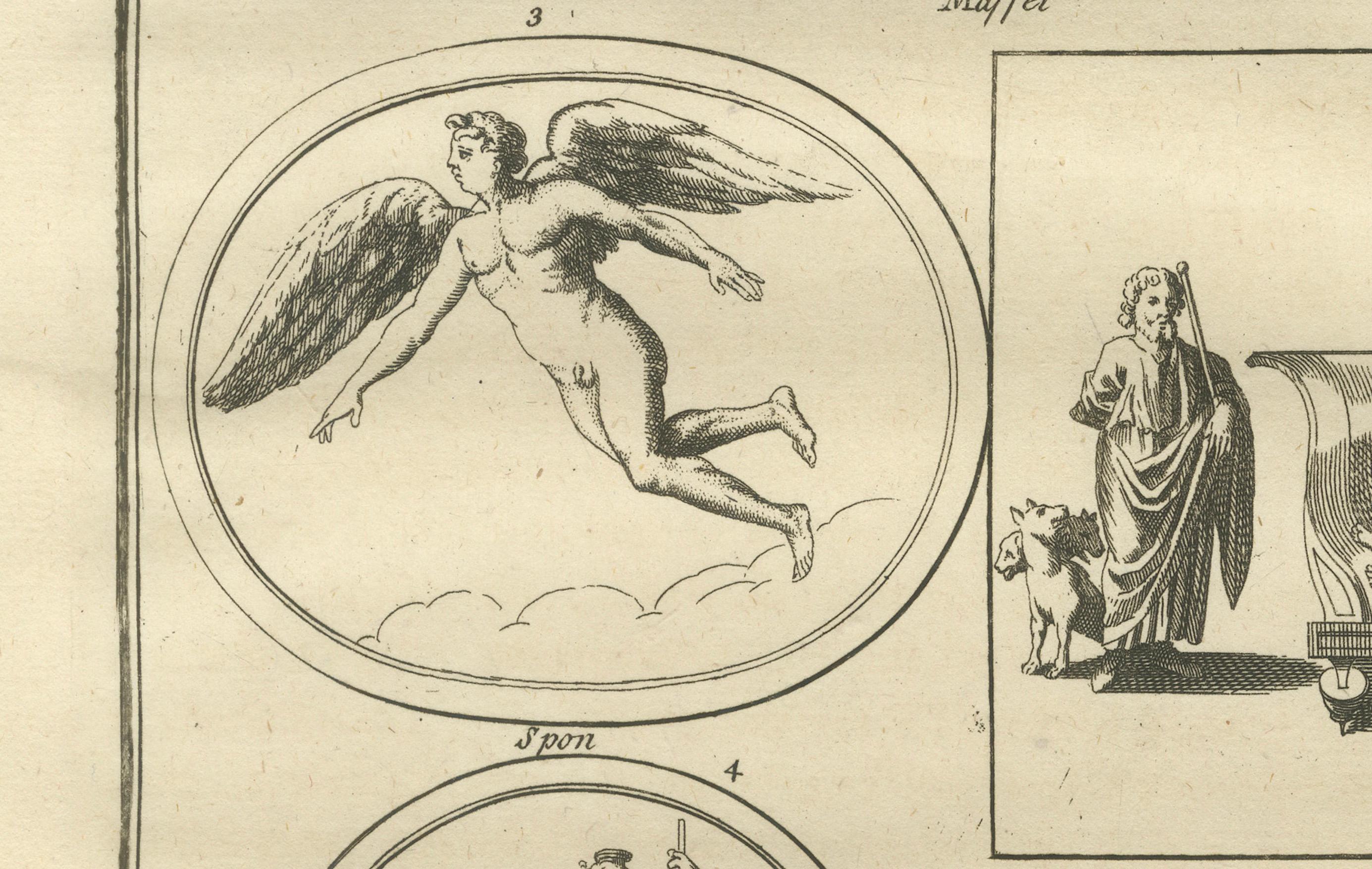 Apollo, Muses and Mythological Reliefs, Classical Antiquity Engraving, 1721