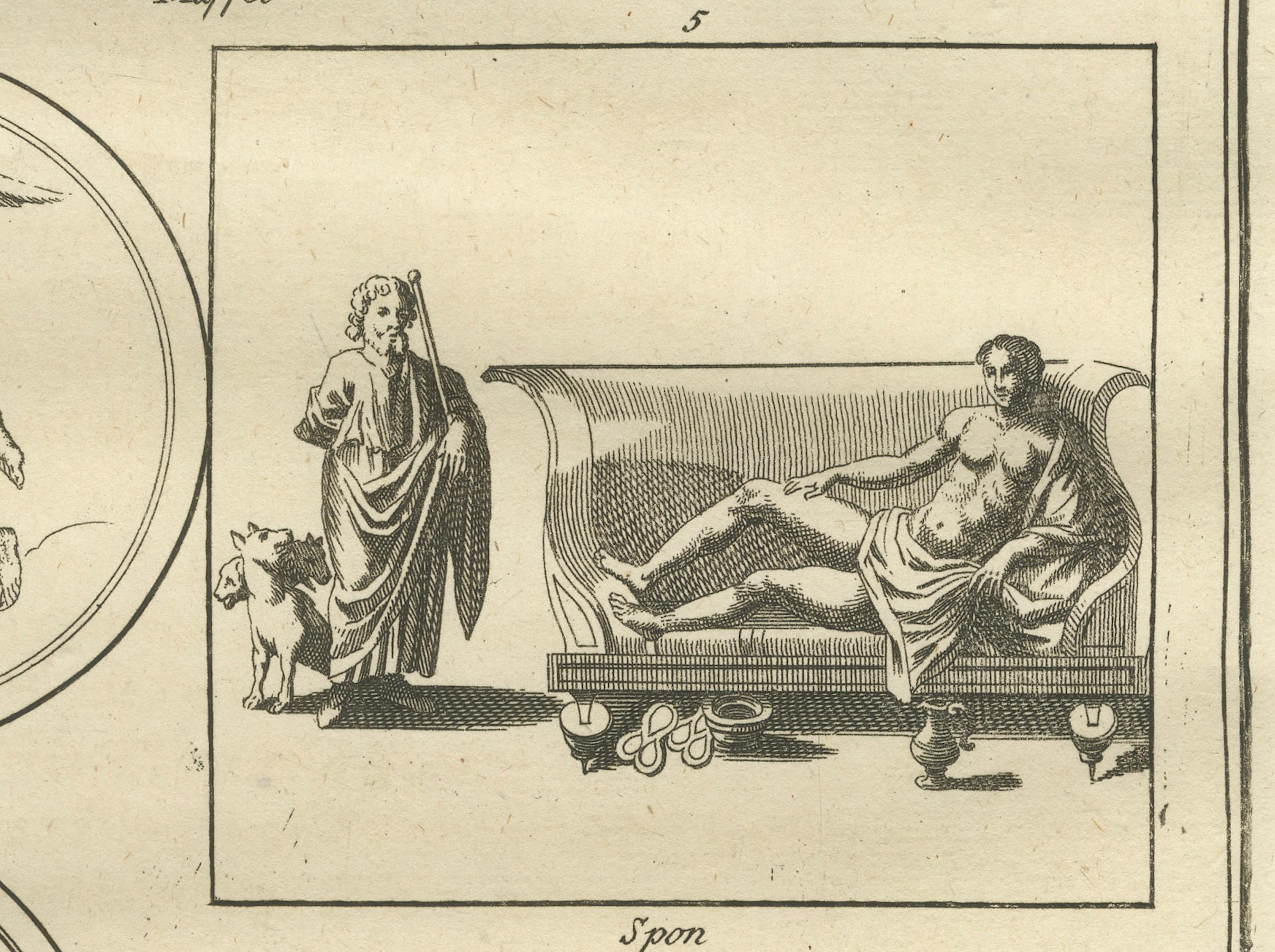 Apollo, Muses and Mythological Reliefs, Classical Antiquity Engraving, 1721