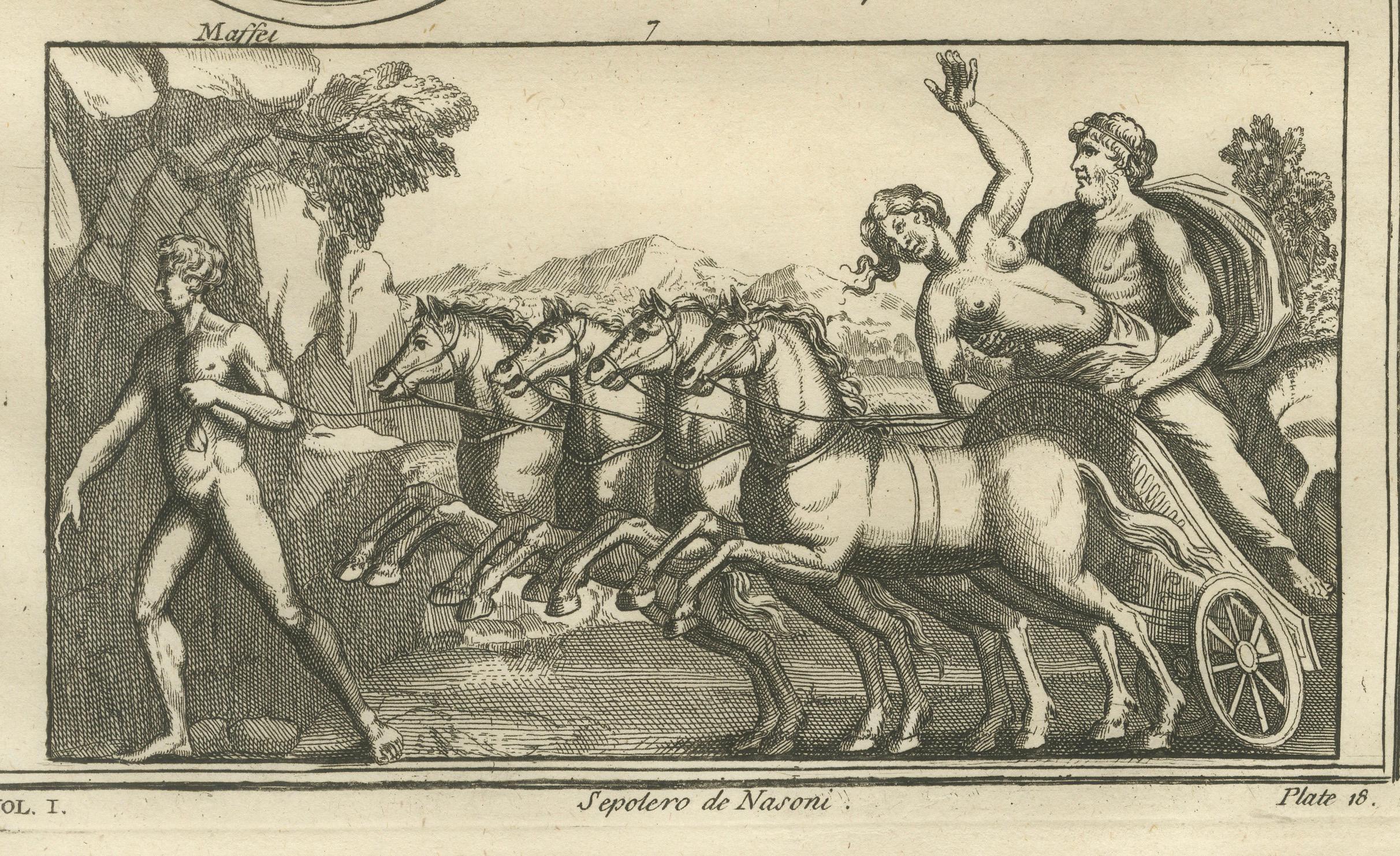 Apollo, Muses and Mythological Reliefs, Classical Antiquity Engraving, 1721