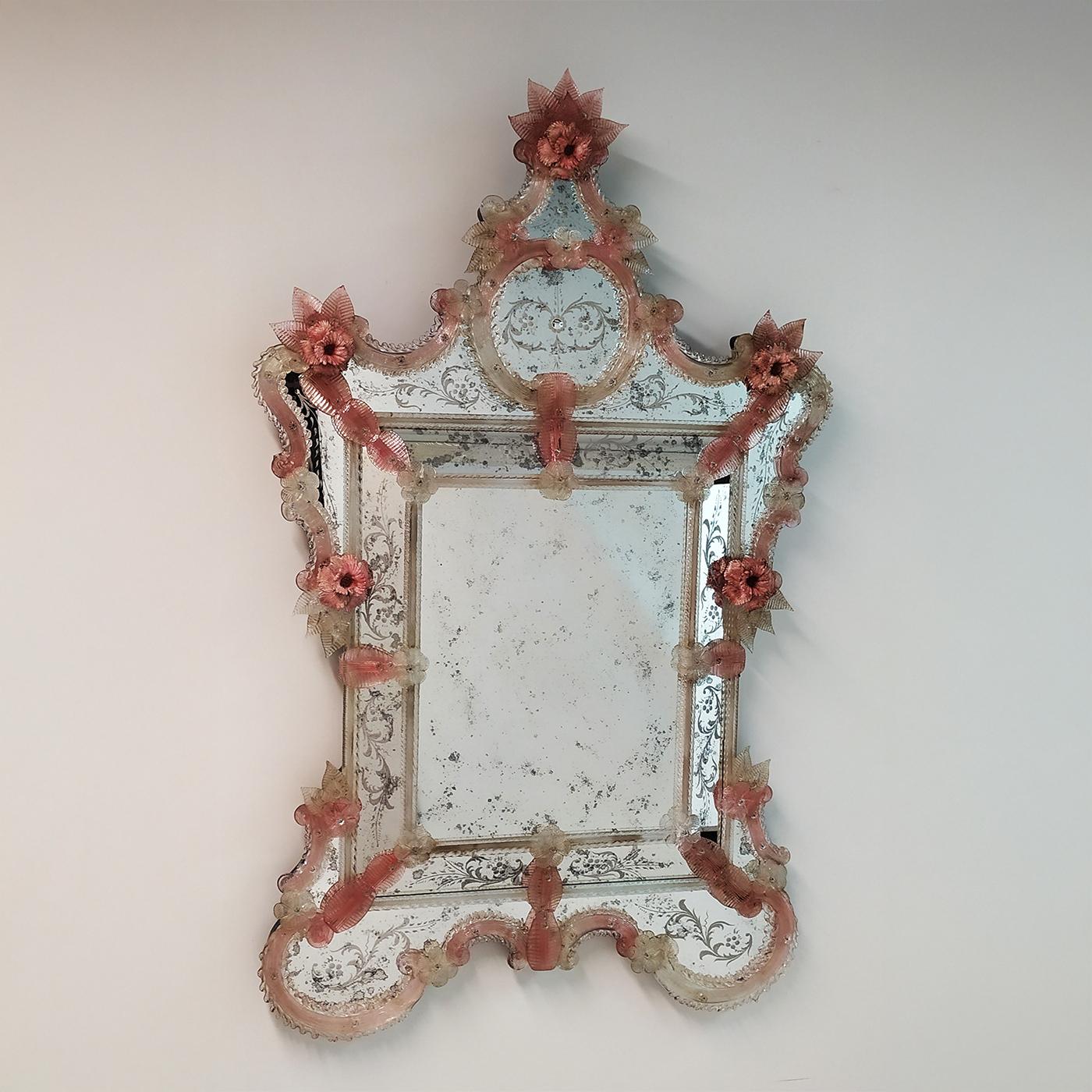 Italian Apollo Pink Murano Glass Mirror by Fratelli Tosi For Sale