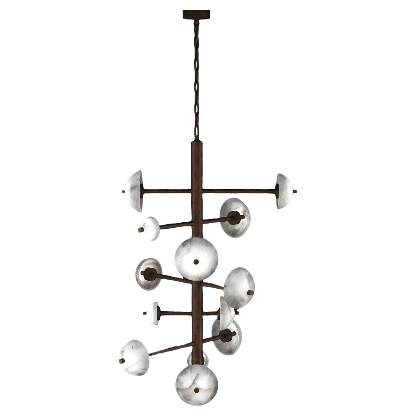 Apollo Ruggine Of Florence Metal Chandelier by Alabastro Italiano For Sale