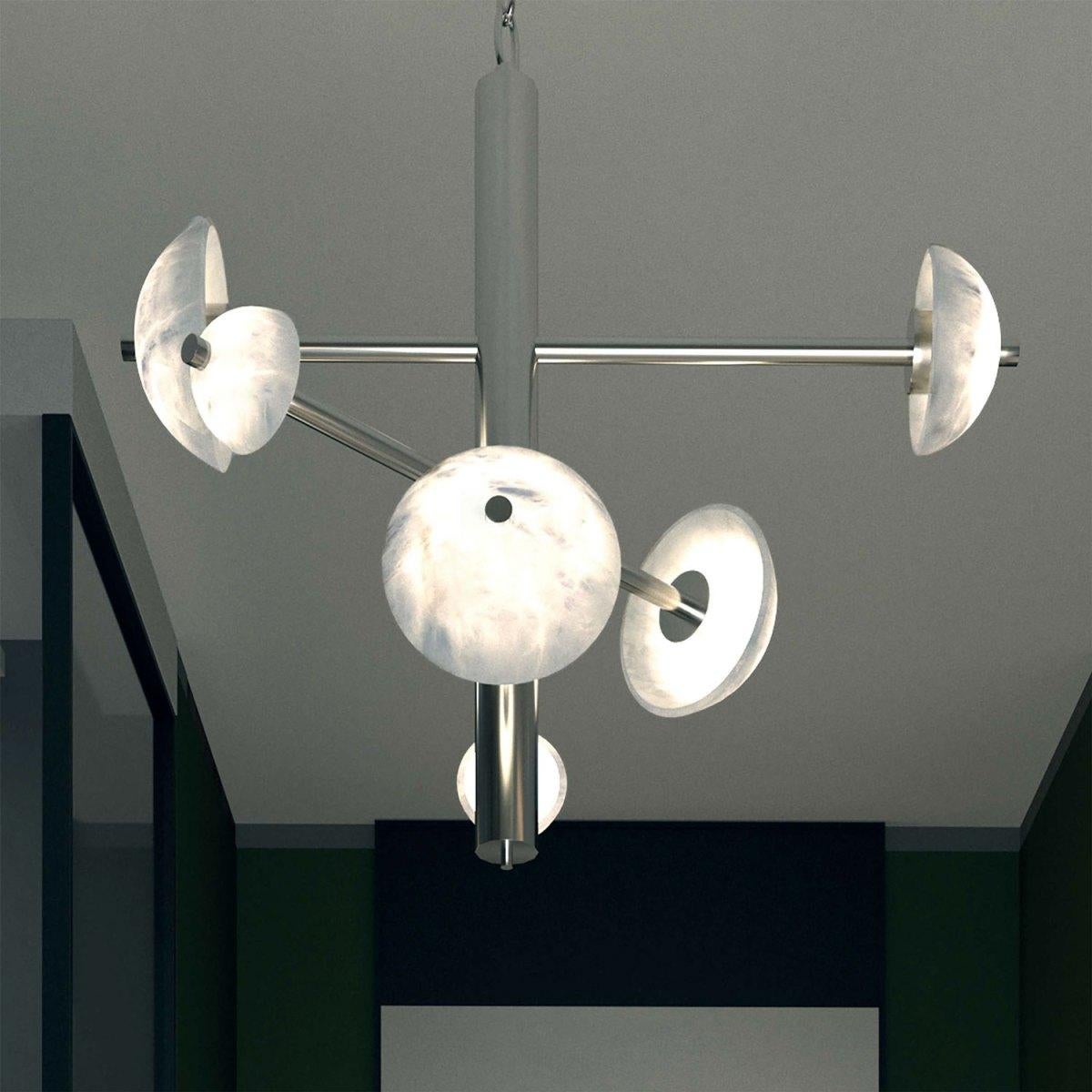 Moderno Lampada a sospensione in metallo Apollo Ruggine Of Florence di Alabastro Italiano in vendita