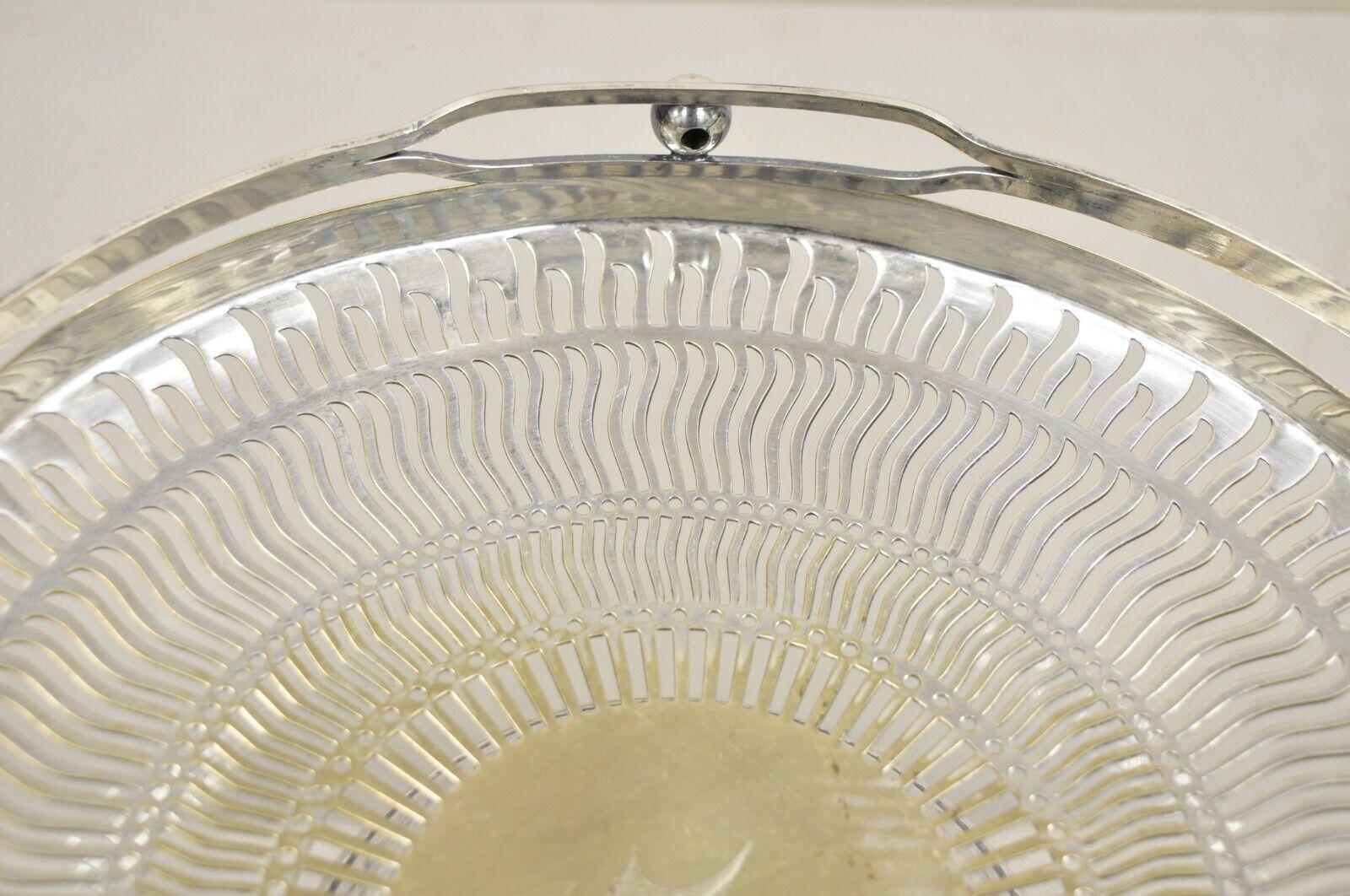 20th Century Apollo Sheffield USA Silver Plated Nickel Silver Reticulated Basket w Handle For Sale