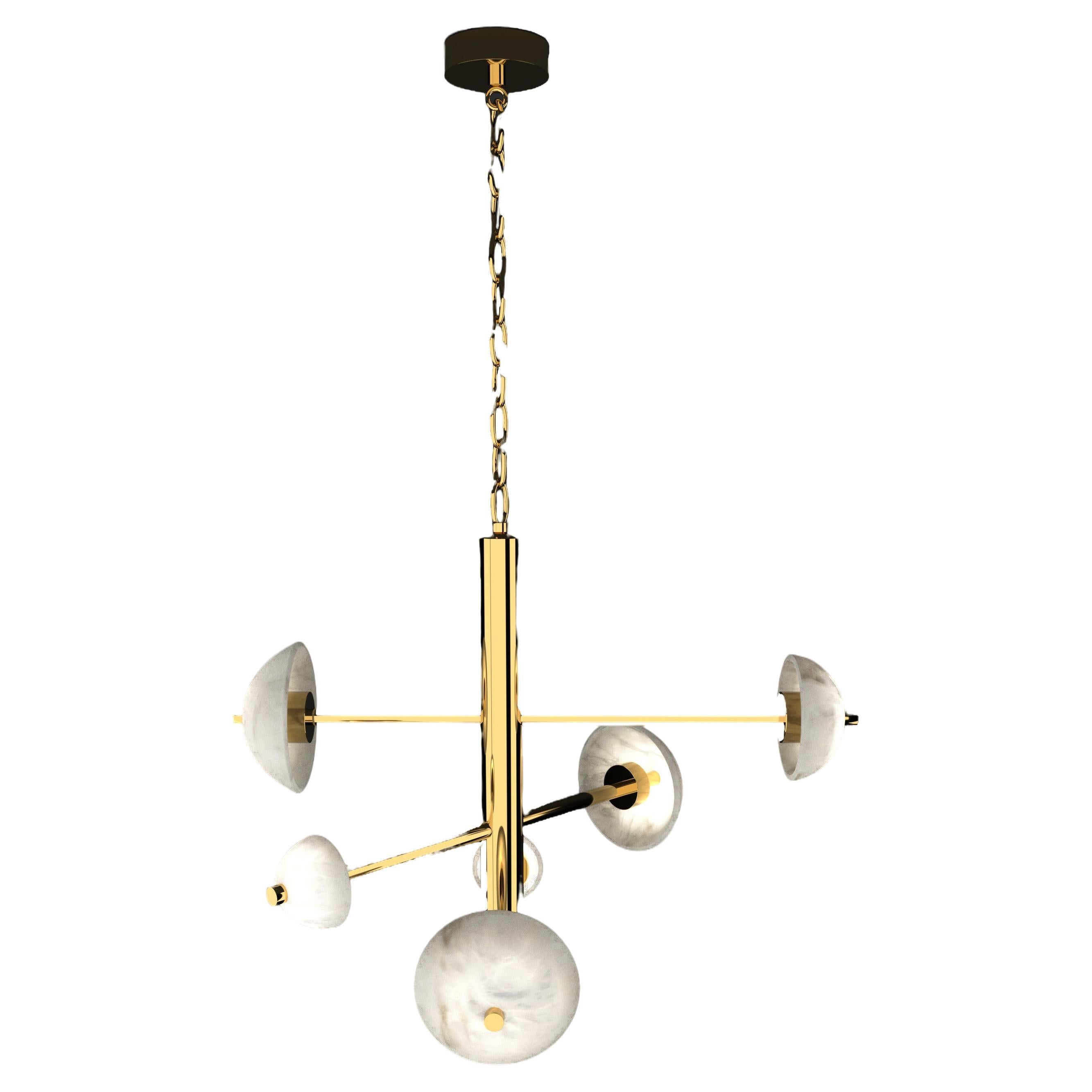 Apollo Shiny Gold Metal Pendant Lamp by Alabastro Italiano For Sale