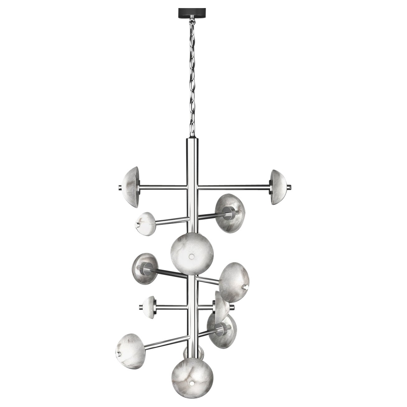 Lampadario Apollo in metallo argentato lucido di Alabastro Italiano