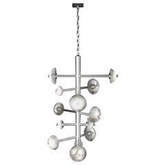 Araña de metal plateado brillante Apollo de Alabastro Italiano
