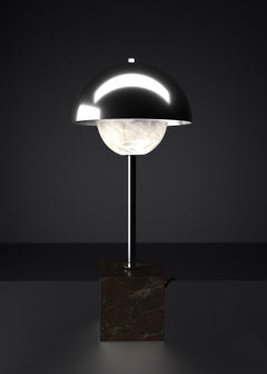 Apollo Shiny Silver Metal Table Lamp by Alabastro Italiano