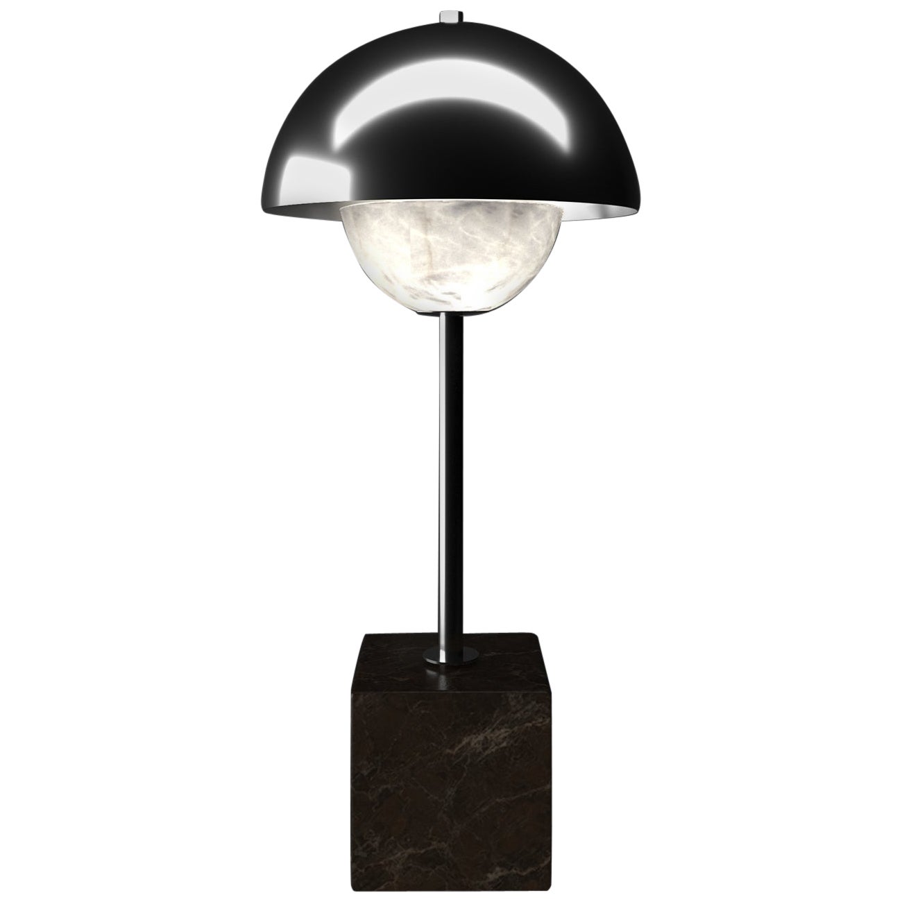 Lámpara de mesa Apollo de metal plateado brillante by Alabastro Italiano