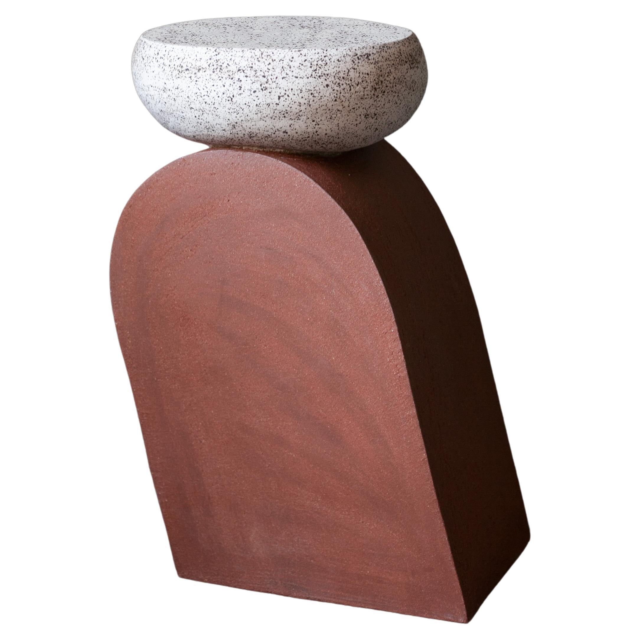 Apollo Side Table - handmade, ceramic, Irregular Shape, white, red clay For Sale
