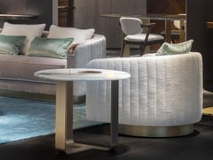 Apollo Side Table in Dalmata Marble, Horn & Satin Metal by Arcahorn