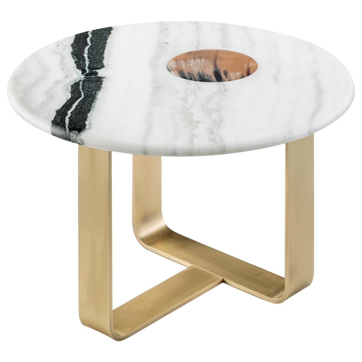 Apollo Side Table in  Marble with Glossy Inlay in Corno Italiano, Mod. 7010BR