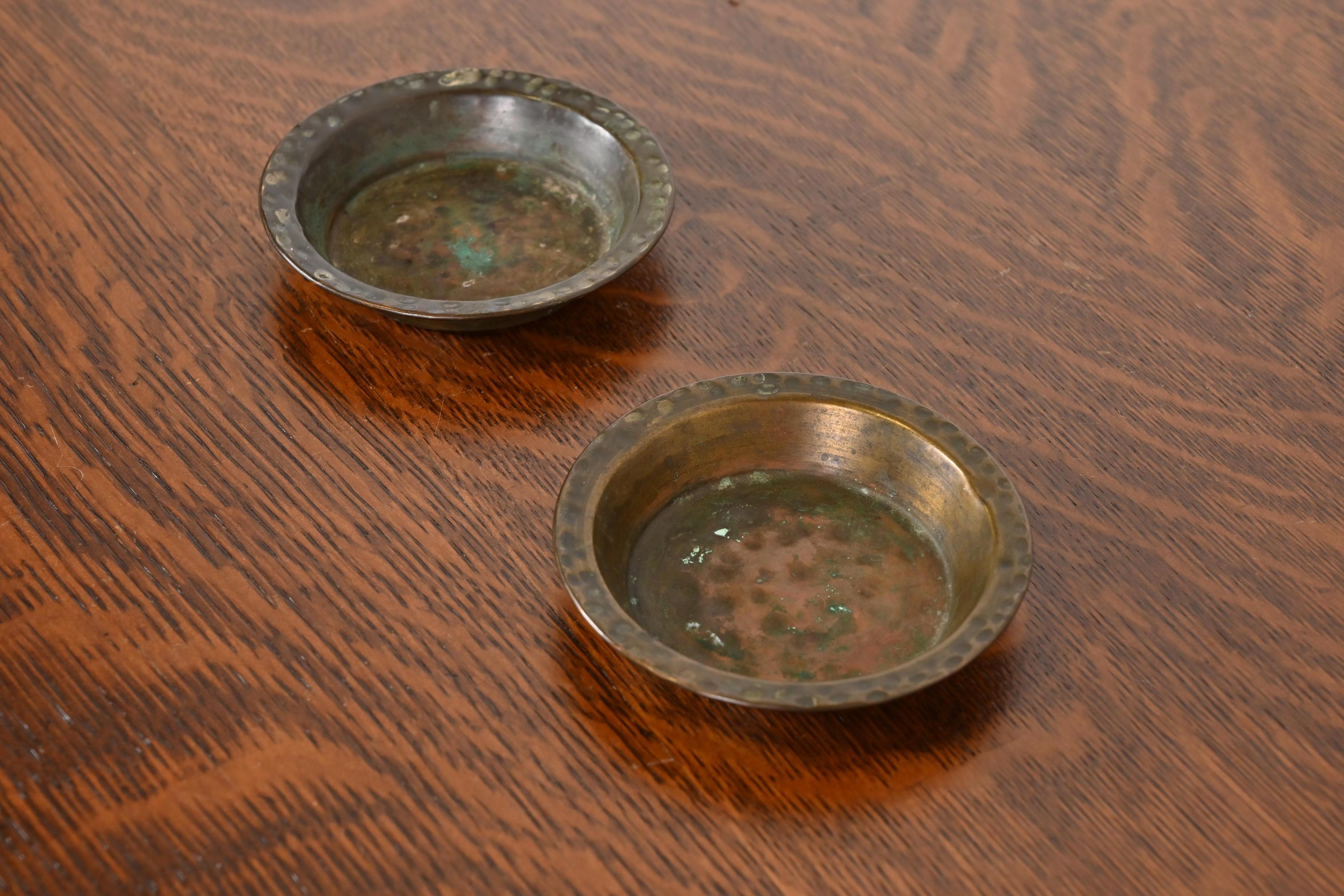 Arts and Crafts Apollo Studios Arts & Crafts Hammered Copper Ashtrays or Catchalls, Pair For Sale