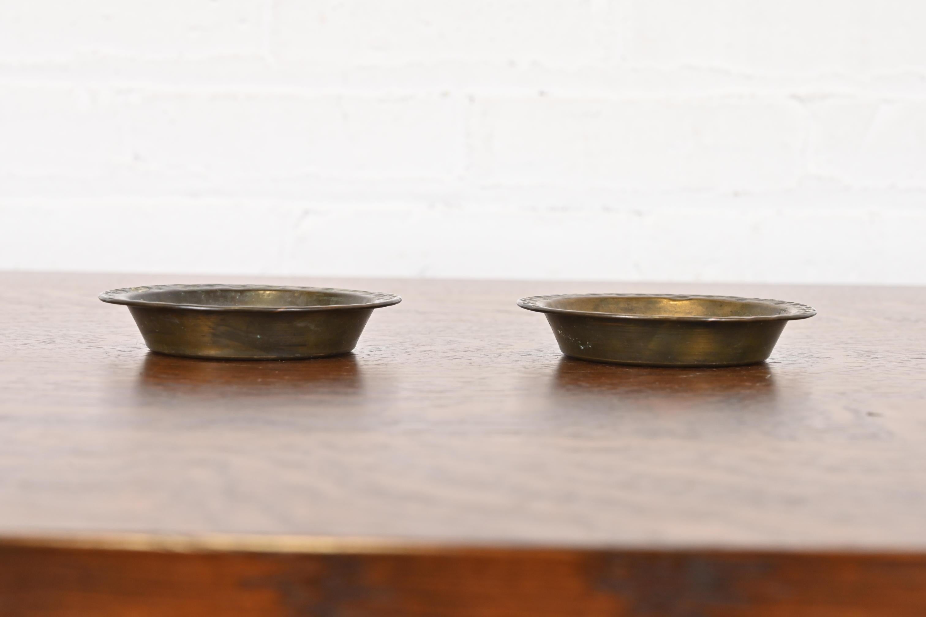 Apollo Studios Arts & Crafts Hammered Copper Ashtrays or Catchalls, Pair In Good Condition For Sale In South Bend, IN