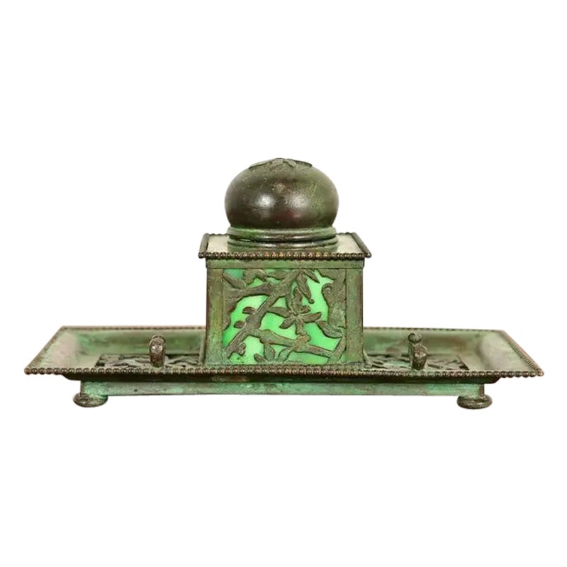 Apollo Studios New York Arts & Crafts Grapevine Bronze Inkwell With Pen Holder