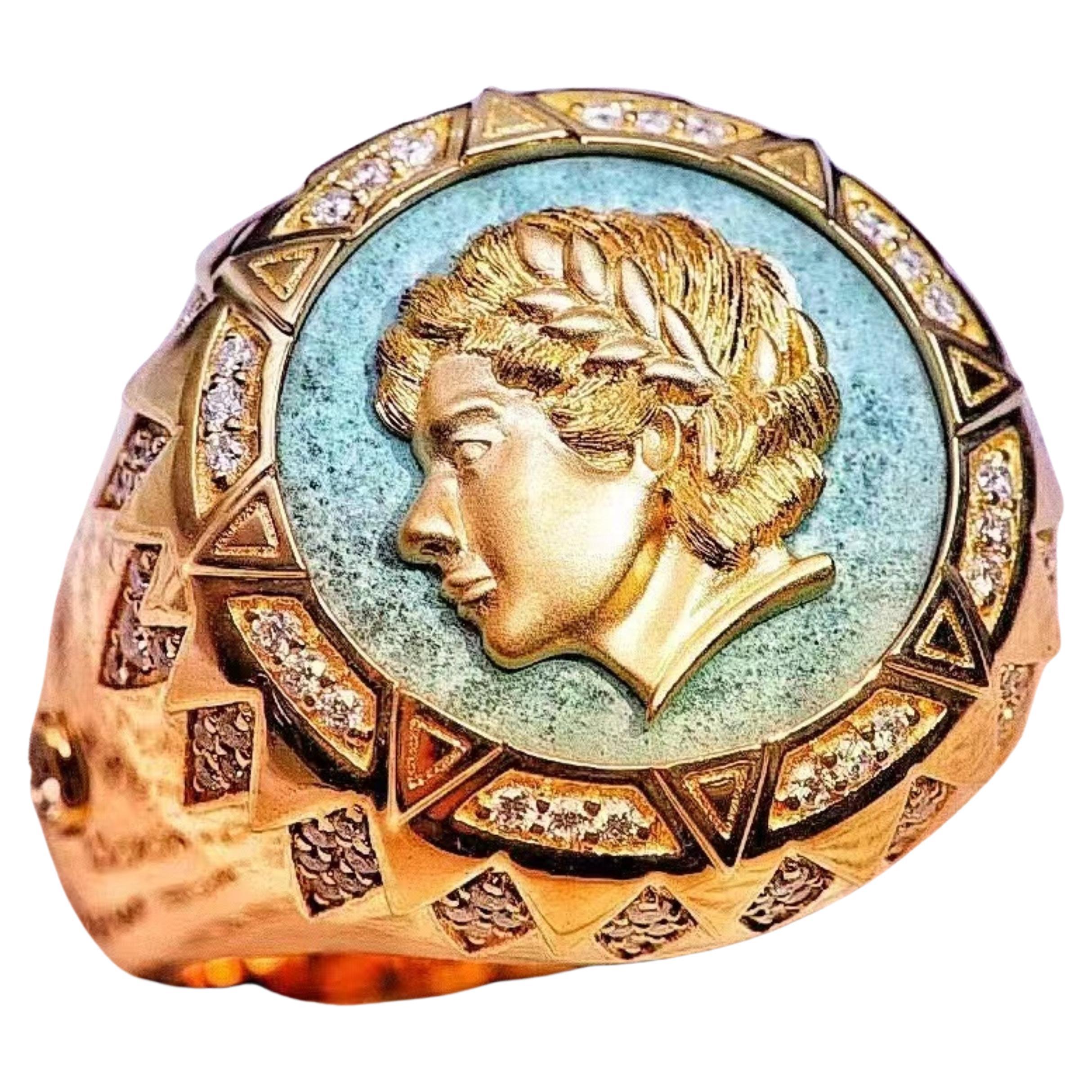 Apollo The God of Light 17.76 Grams 18K Gold Diamond Ring For Sale