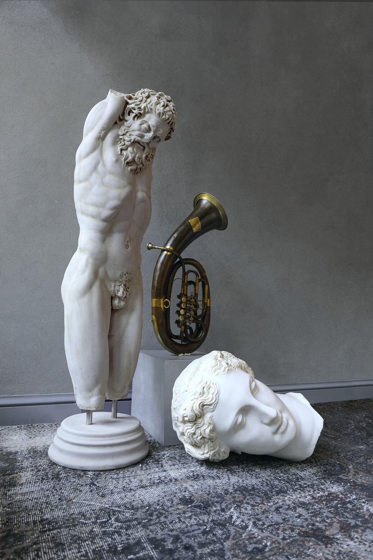 Contemporary Apollo Bust Statue Made with Compressed Marble Powder 'Istanbul Museum' For Sale