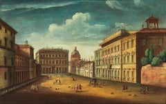 Apollonio Domenichini 18ème siècle Piazza Dei Santi Apostoli Rome Huile sur toile
