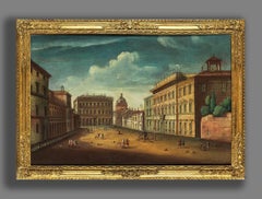 Apollonio Domenichini 18th Century Piazza Dei Santi Apostoli Rome Oil on Canvas