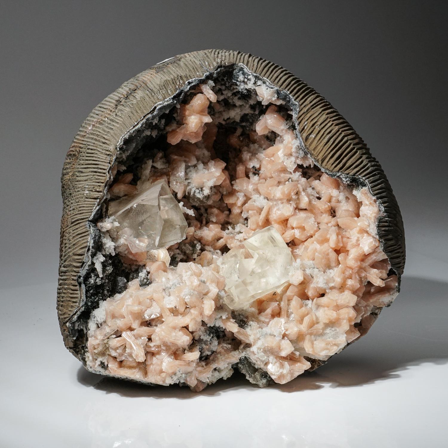 Apophyllite Geode with Stilbite and Golden Calcite From Nasik District, Maharash In New Condition For Sale In New York, NY