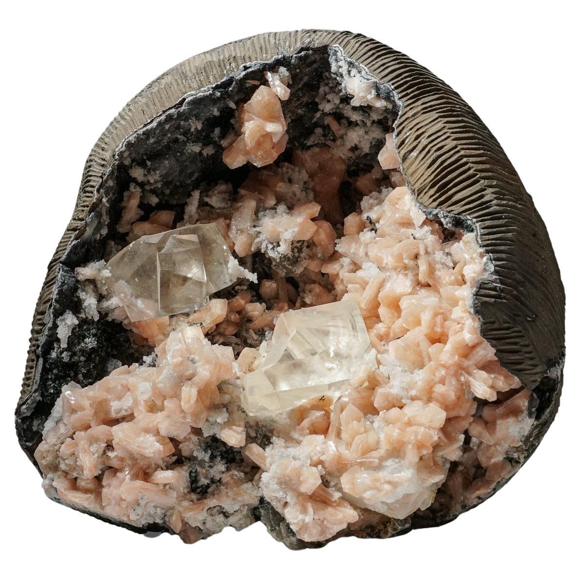 Apophyllite Geode with Stilbite and Golden Calcite From Nasik District, Maharash For Sale